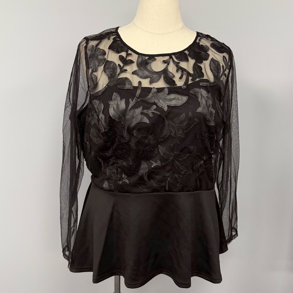 Ashley Stewart Black Sheer Floral
Mesh Top 22/24W Fairy Grunge Dark Romance